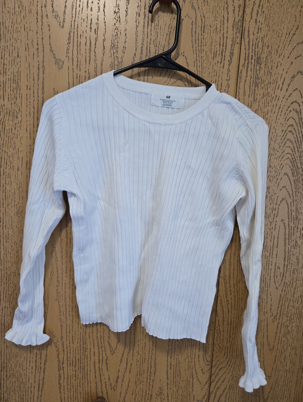 H&M Off-White Ribbed Long-Sleeve Crewneck Top